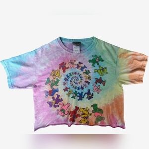 Vintage Tie Dye Grateful Dead Spiraling Bears Cropped Tee - 1995